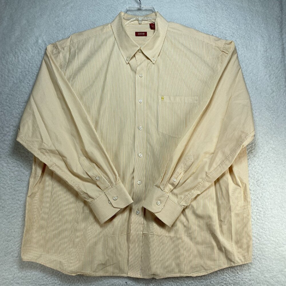 Izod Shirt Mens 2XL Luxury Sport Long Sleeve Collared Orange White Striped Shirt